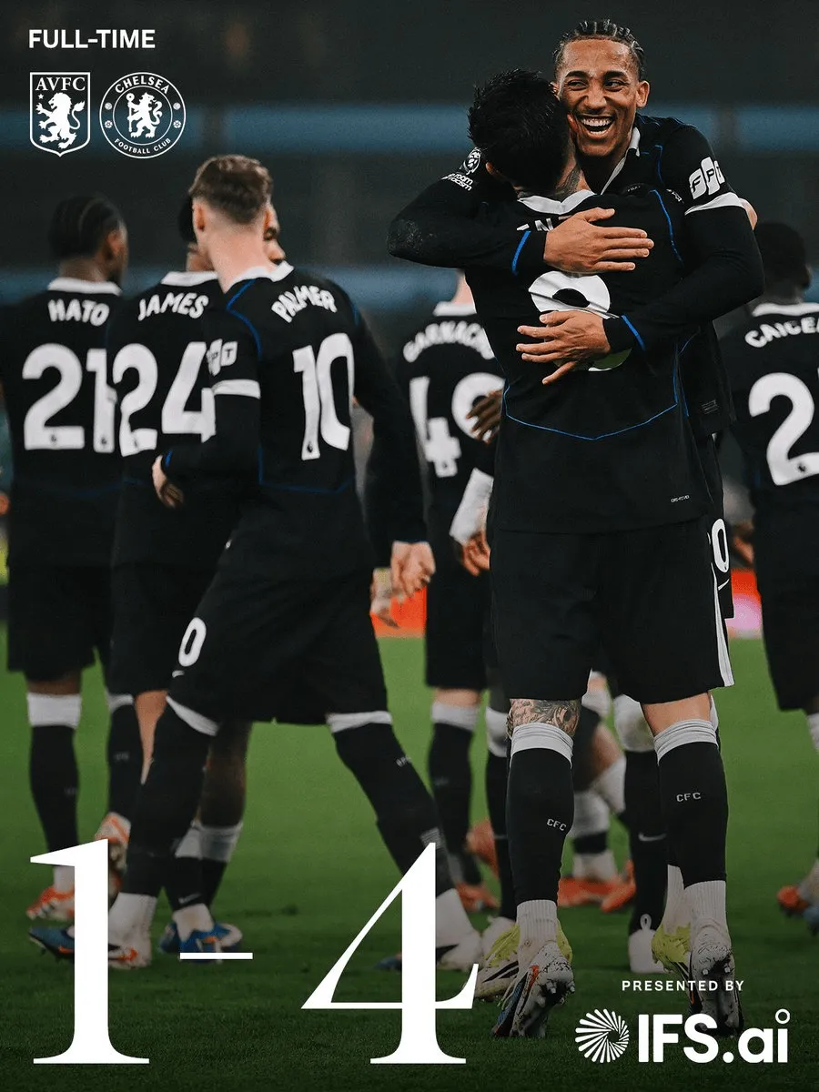 半岛体育网址-维拉1-4切尔西全场数据：控球率43%-57%，射门9-15，射正4-8